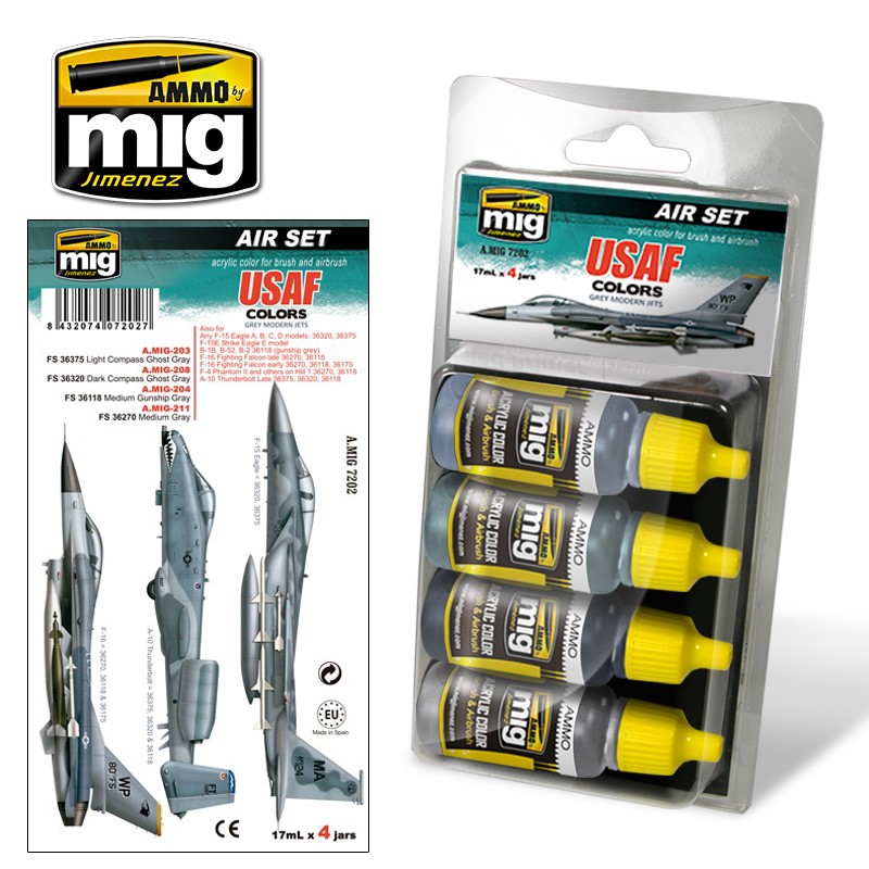 Ammo Mig A.MIG7202 Grey Modern Jets Acrylic Paint Set